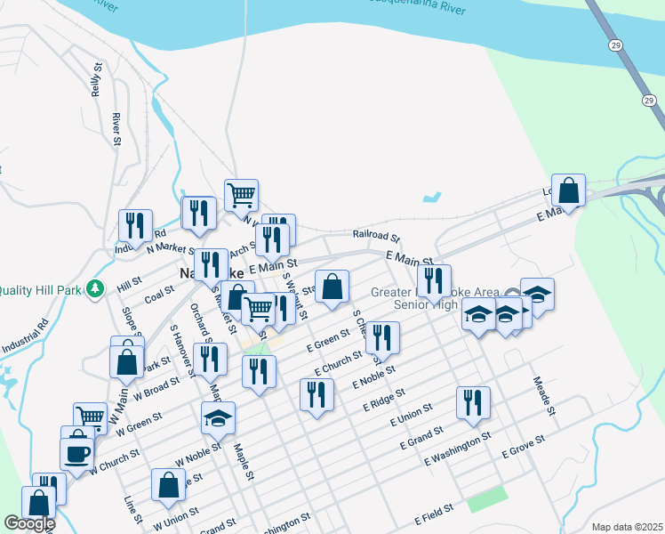 map of restaurants, bars, coffee shops, grocery stores, and more near 267 State St in Nanticoke