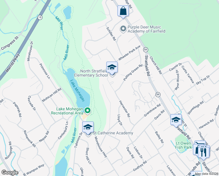 map of restaurants, bars, coffee shops, grocery stores, and more near 281 Harvester Road in Fairfield
