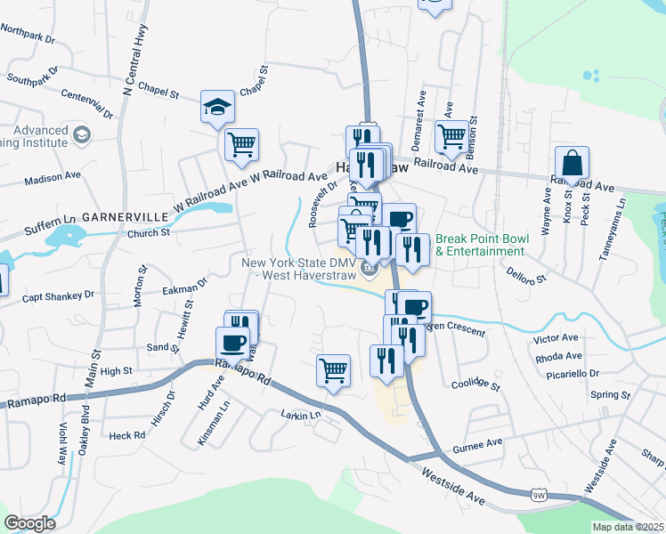 map of restaurants, bars, coffee shops, grocery stores, and more near 137 Roosevelt Drive in West Haverstraw