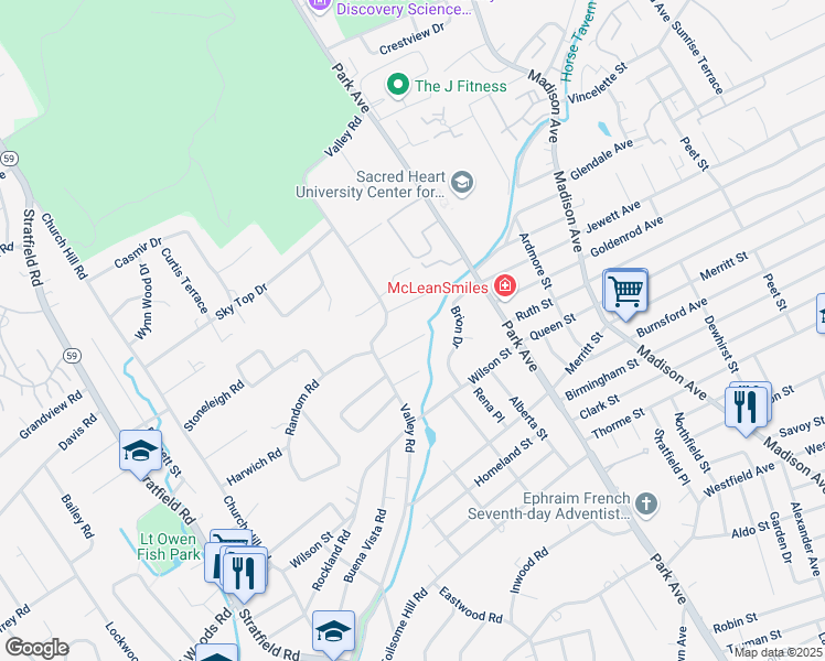 map of restaurants, bars, coffee shops, grocery stores, and more near 48 Lu Manor Drive in Fairfield