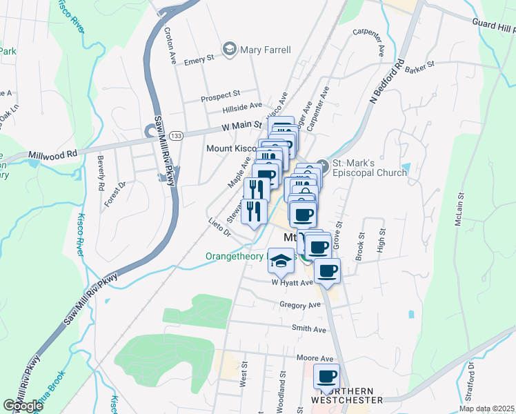 map of restaurants, bars, coffee shops, grocery stores, and more near in Mount Kisco