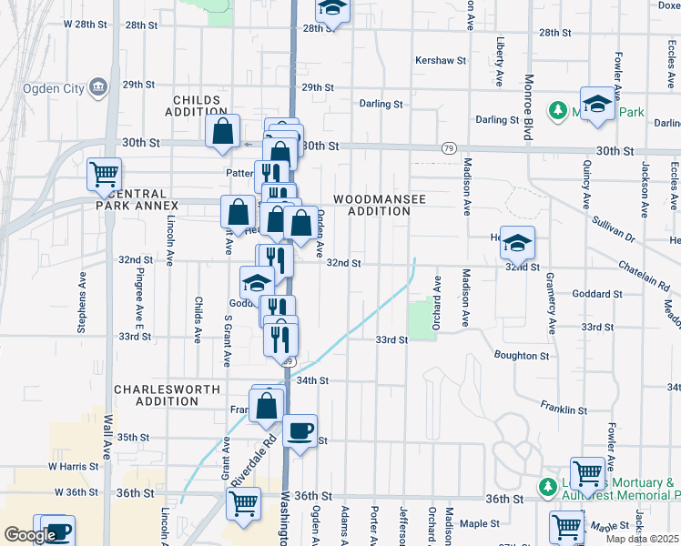 map of restaurants, bars, coffee shops, grocery stores, and more near 3234 Ogden Avenue in Ogden