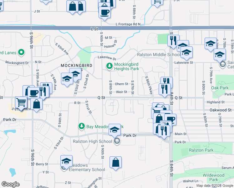 map of restaurants, bars, coffee shops, grocery stores, and more near in Omaha