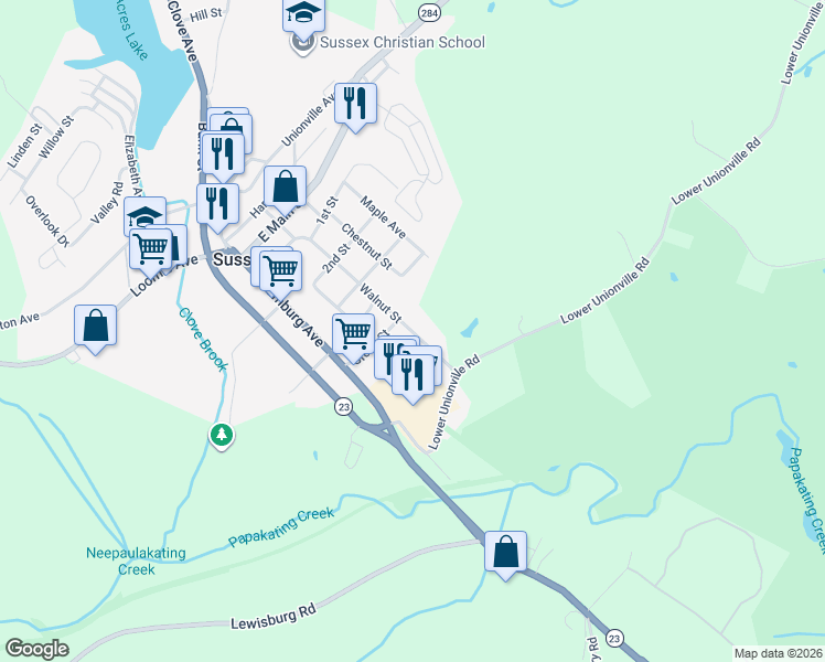 map of restaurants, bars, coffee shops, grocery stores, and more near 3 A Breen Drive in Wantage