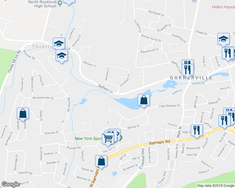 map of restaurants, bars, coffee shops, grocery stores, and more near 51 Suffern Lane in Thiells