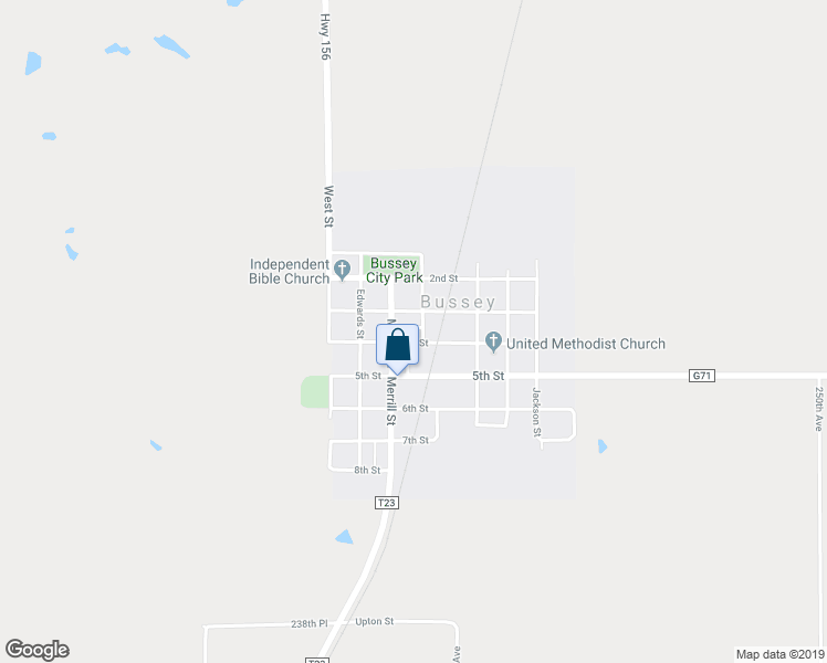 map of restaurants, bars, coffee shops, grocery stores, and more near 305 3rd Street in Bussey