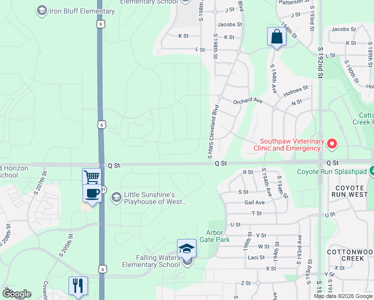 map of restaurants, bars, coffee shops, grocery stores, and more near 4918 South HWS Cleveland Boulevard in Omaha