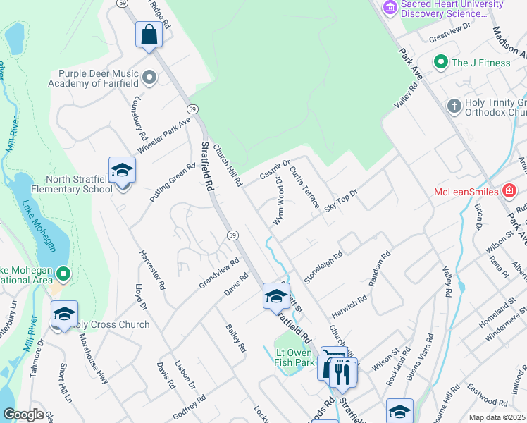 map of restaurants, bars, coffee shops, grocery stores, and more near 77 London Terrace in Fairfield