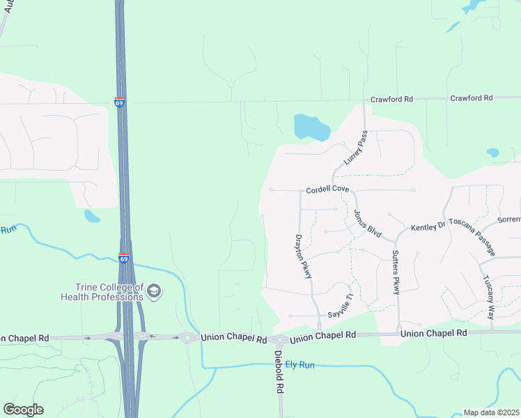 map of restaurants, bars, coffee shops, grocery stores, and more near 13321 Denton in Fort Wayne