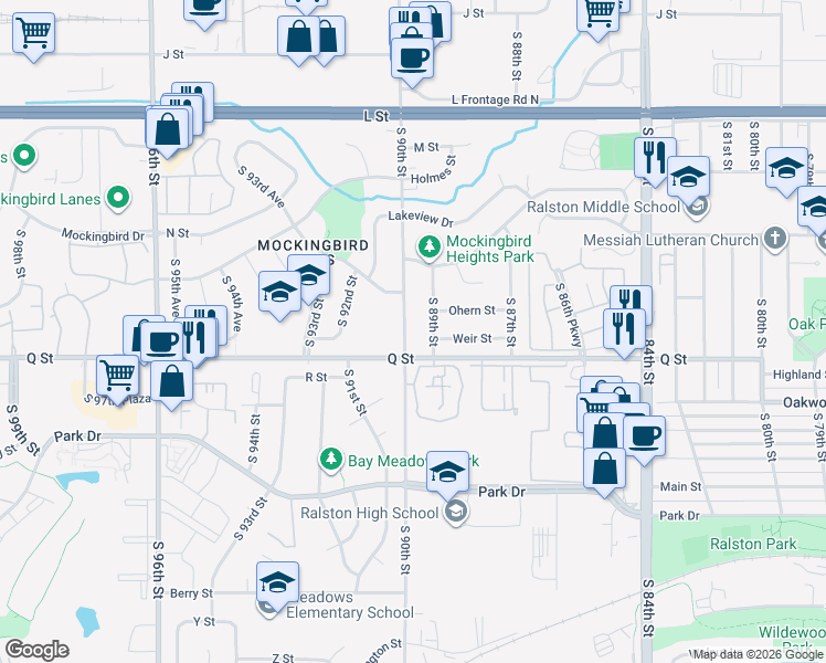 map of restaurants, bars, coffee shops, grocery stores, and more near 5023 90th Street in Omaha