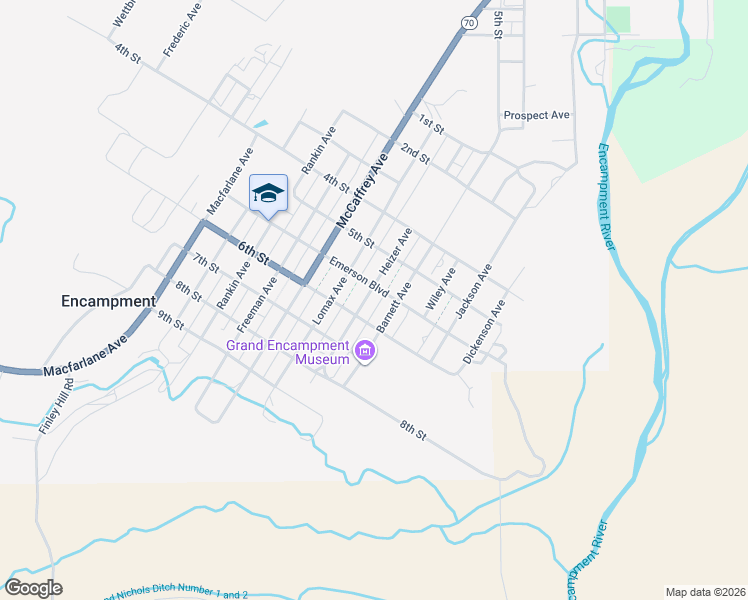 map of restaurants, bars, coffee shops, grocery stores, and more near 605 Barnett Avenue in Encampment