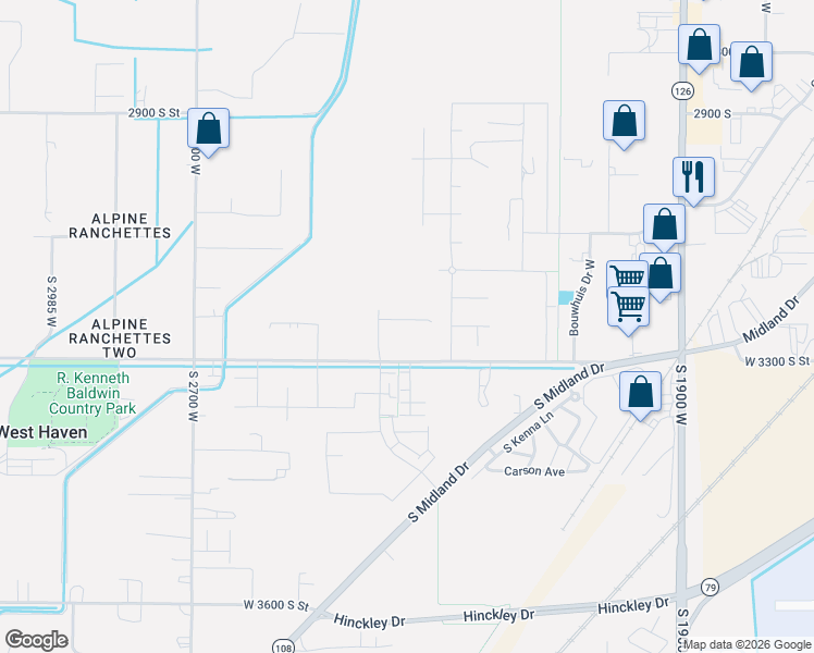 map of restaurants, bars, coffee shops, grocery stores, and more near 2390 West 3300 South in West Haven
