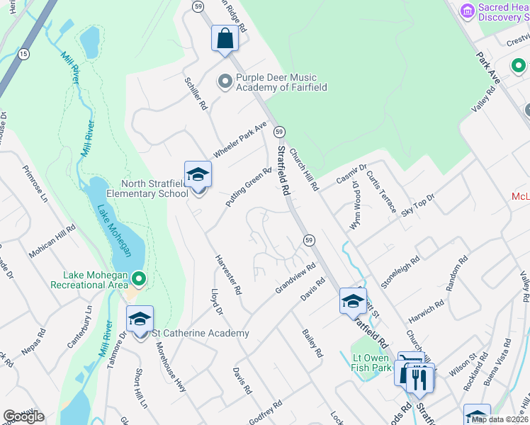 map of restaurants, bars, coffee shops, grocery stores, and more near 154 Glengarry Road in Fairfield