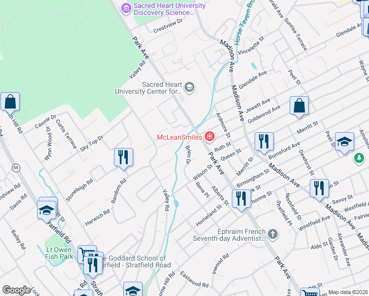 map of restaurants, bars, coffee shops, grocery stores, and more near 70 Brion Drive in Fairfield
