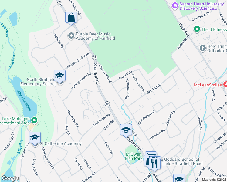 map of restaurants, bars, coffee shops, grocery stores, and more near 909 Church Hill Road in Fairfield