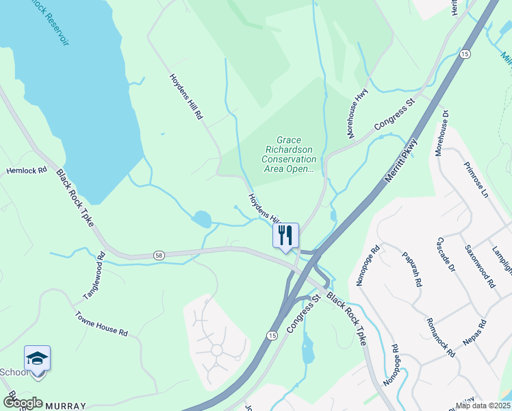 map of restaurants, bars, coffee shops, grocery stores, and more near 195 Hoydens Hill Road in Fairfield