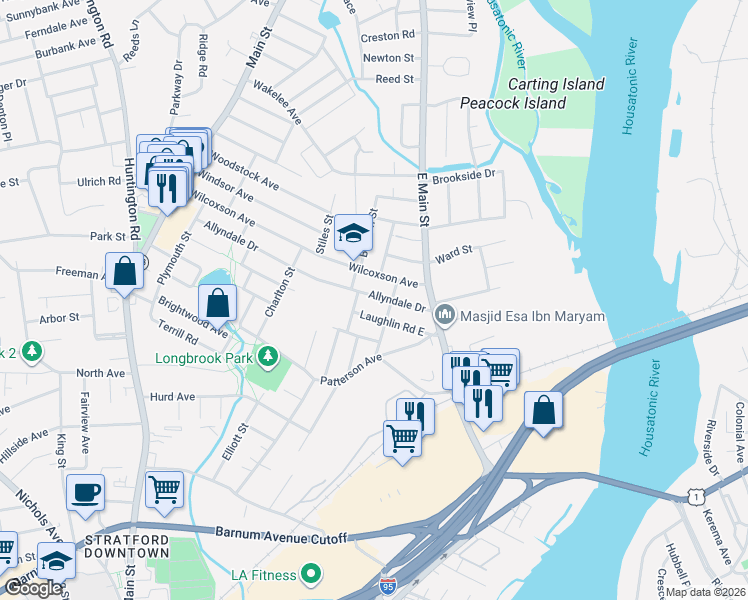 map of restaurants, bars, coffee shops, grocery stores, and more near 175 Allyndale Drive in Stratford