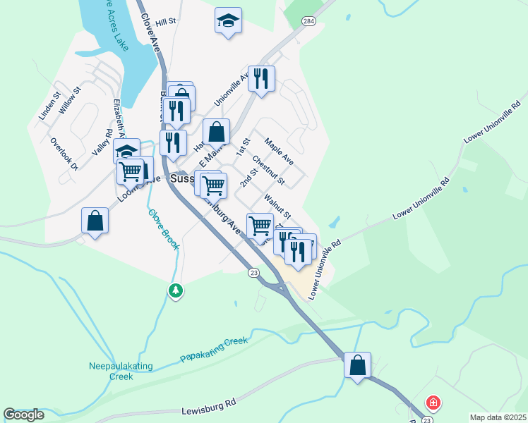 map of restaurants, bars, coffee shops, grocery stores, and more near 15 4th St in Sussex