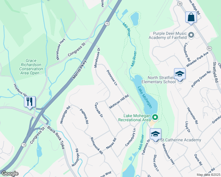 map of restaurants, bars, coffee shops, grocery stores, and more near 350 Cascade Drive in Fairfield