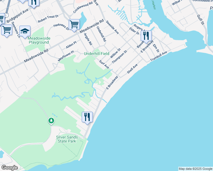 map of restaurants, bars, coffee shops, grocery stores, and more near 876 East Broadway in Milford