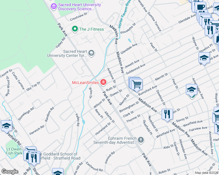 map of restaurants, bars, coffee shops, grocery stores, and more near 846 Ruth Street in Bridgeport