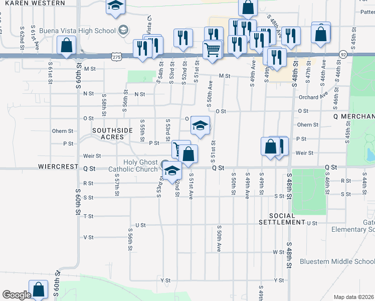 map of restaurants, bars, coffee shops, grocery stores, and more near in Omaha