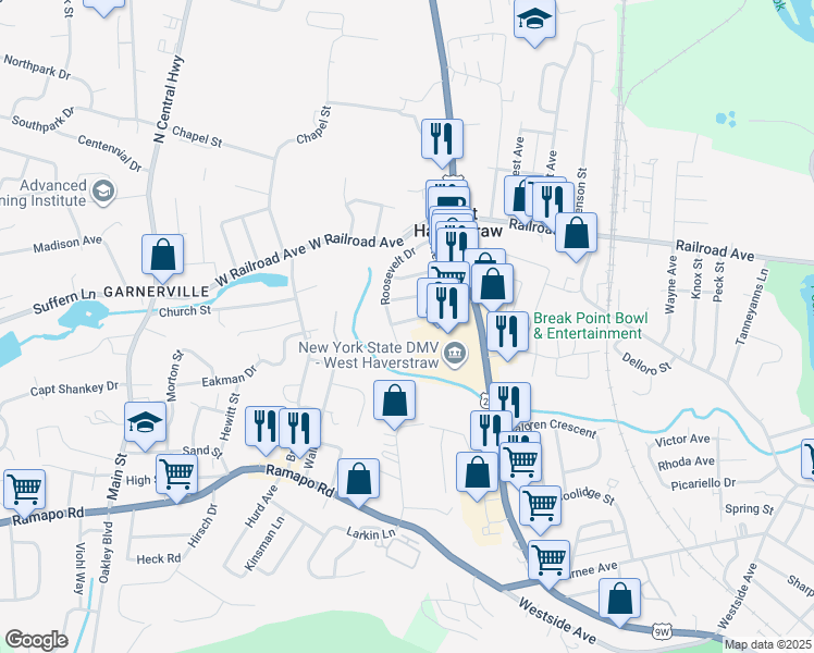 map of restaurants, bars, coffee shops, grocery stores, and more near 40 McLaughlin Avenue in West Haverstraw