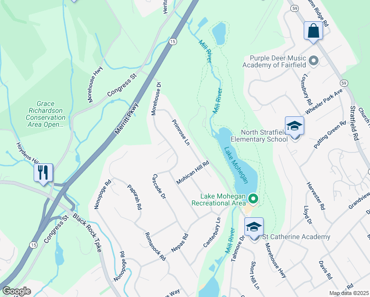 map of restaurants, bars, coffee shops, grocery stores, and more near 350 Cascade Drive in Fairfield