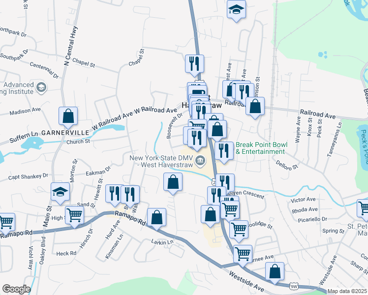 map of restaurants, bars, coffee shops, grocery stores, and more near 40 McLaughlin Avenue in West Haverstraw