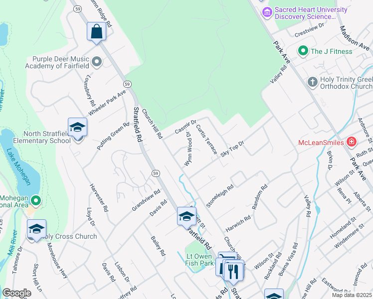 map of restaurants, bars, coffee shops, grocery stores, and more near 77 London Terrace in Fairfield