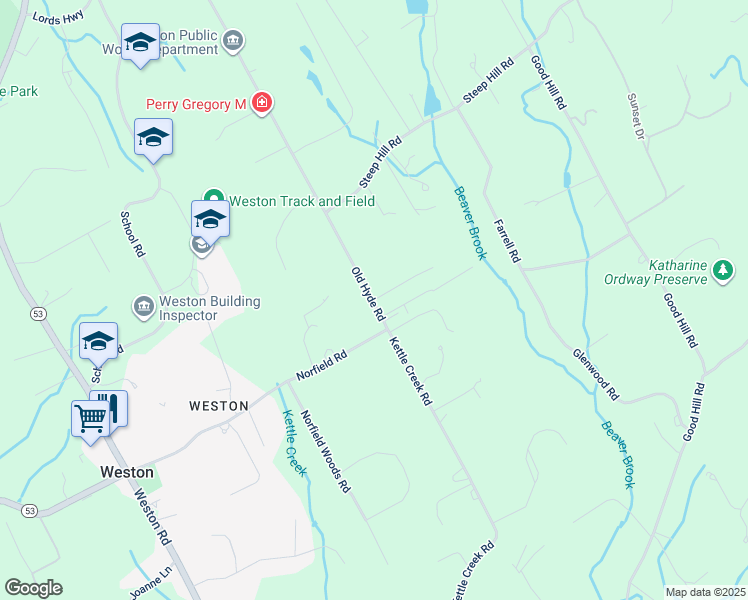 map of restaurants, bars, coffee shops, grocery stores, and more near 2 Curiosity Lane in Weston