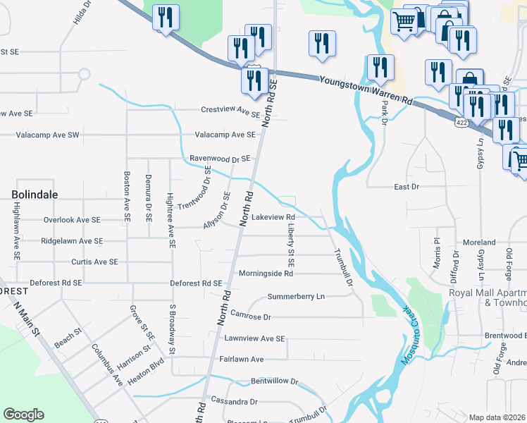 map of restaurants, bars, coffee shops, grocery stores, and more near 57 Lakeview Road in Niles
