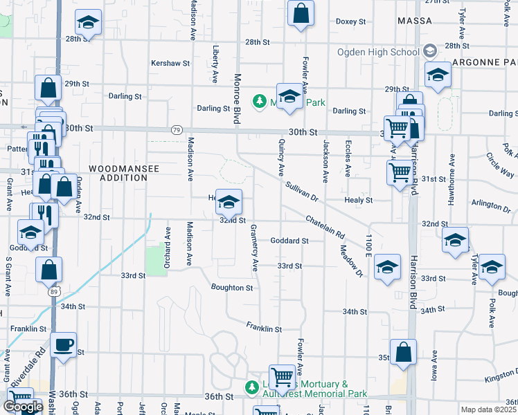 map of restaurants, bars, coffee shops, grocery stores, and more near 3164 Gramercy Avenue in Ogden