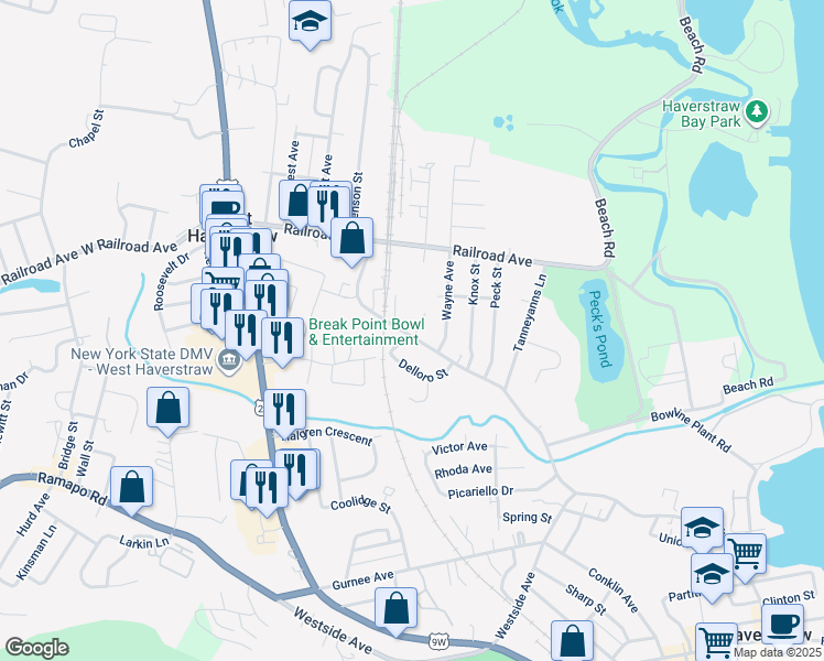 map of restaurants, bars, coffee shops, grocery stores, and more near 56-58 Samsondale Avenue in West Haverstraw