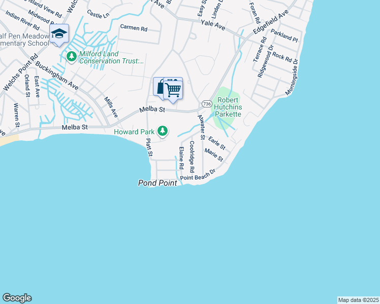 map of restaurants, bars, coffee shops, grocery stores, and more near 48 Coolridge Road in Milford