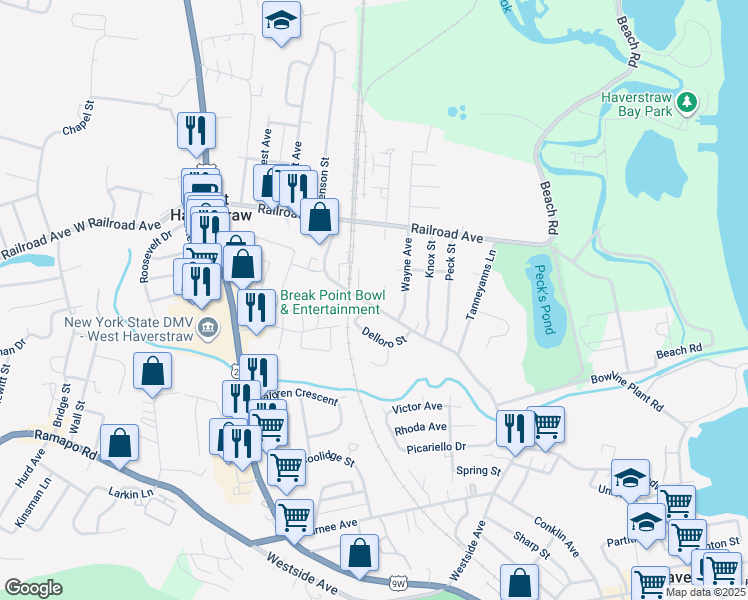 map of restaurants, bars, coffee shops, grocery stores, and more near 56 Samsondale Avenue in West Haverstraw
