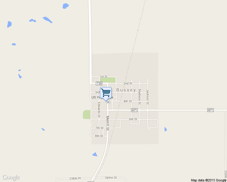 map of restaurants, bars, coffee shops, grocery stores, and more near 305 3rd Street in Bussey