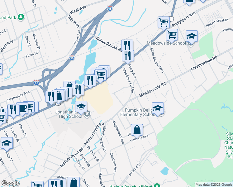 map of restaurants, bars, coffee shops, grocery stores, and more near 41 Lucille Drive in Milford