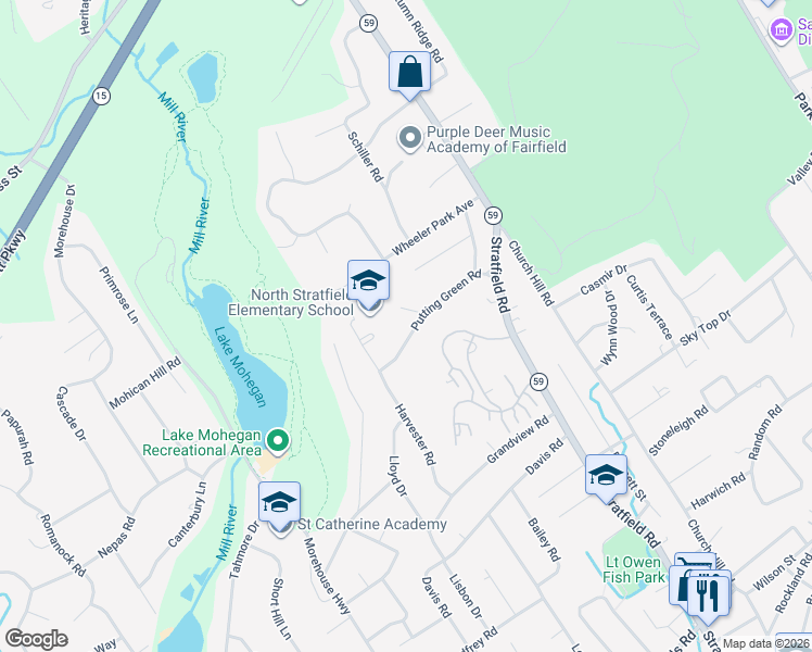 map of restaurants, bars, coffee shops, grocery stores, and more near 228 Putting Green Road in Fairfield