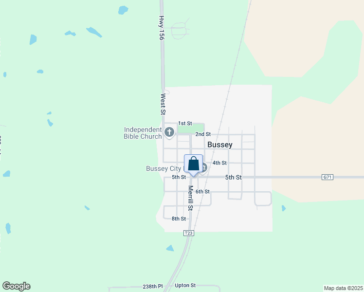 map of restaurants, bars, coffee shops, grocery stores, and more near 203 3rd Street in Bussey