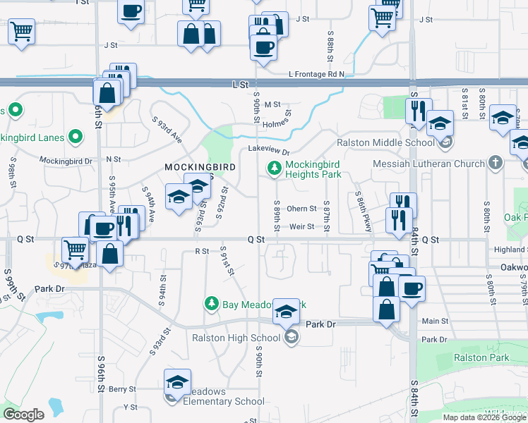 map of restaurants, bars, coffee shops, grocery stores, and more near 5023 90th Street in Omaha