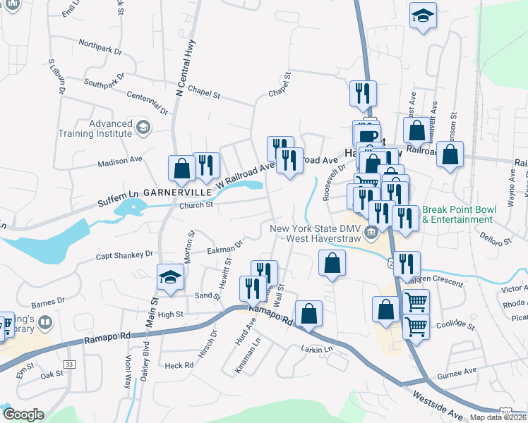 map of restaurants, bars, coffee shops, grocery stores, and more near 8 Norris Street in West Haverstraw