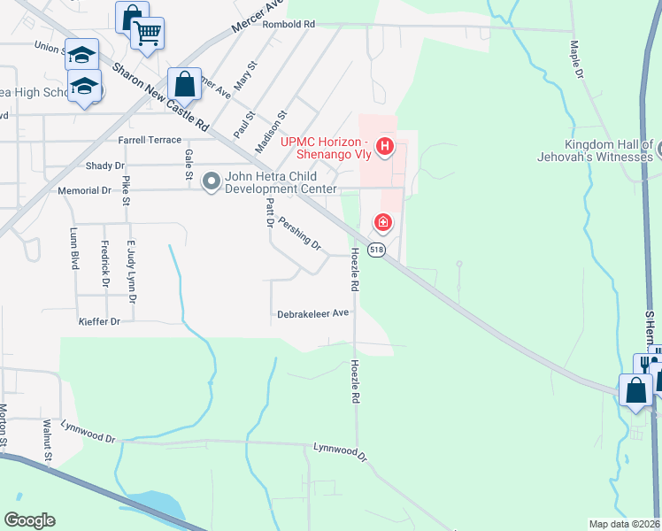 map of restaurants, bars, coffee shops, grocery stores, and more near 210 Patt Drive in Farrell