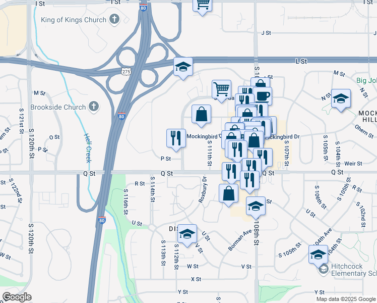 map of restaurants, bars, coffee shops, grocery stores, and more near 11235 John Galt Boulevard in Omaha
