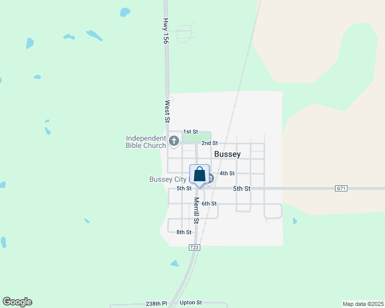 map of restaurants, bars, coffee shops, grocery stores, and more near 203 3rd Street in Bussey