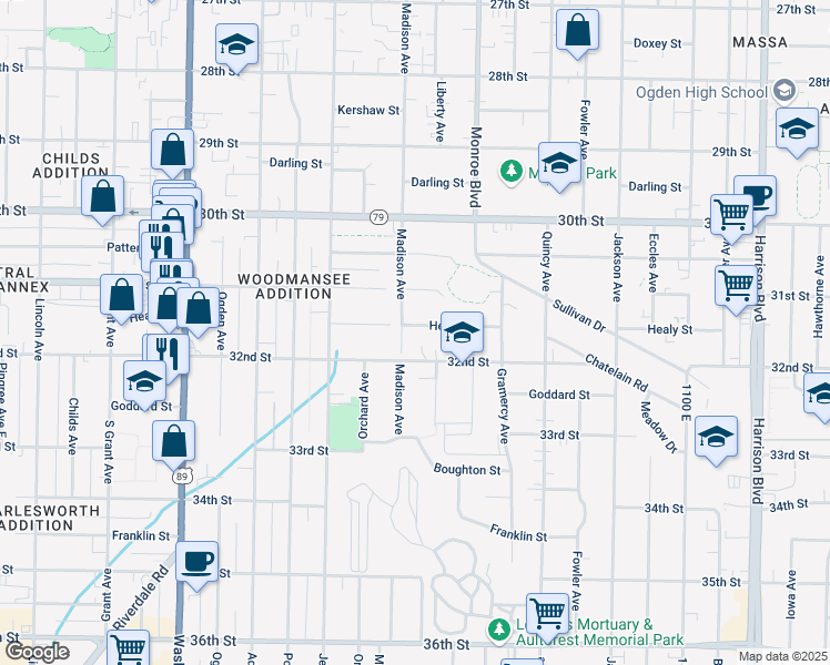map of restaurants, bars, coffee shops, grocery stores, and more near 715 Healy Street in Ogden