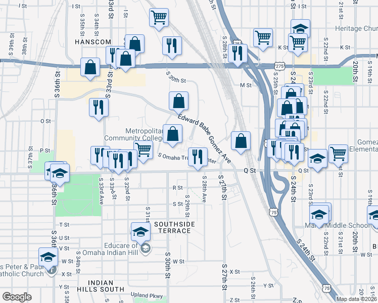 map of restaurants, bars, coffee shops, grocery stores, and more near in Omaha