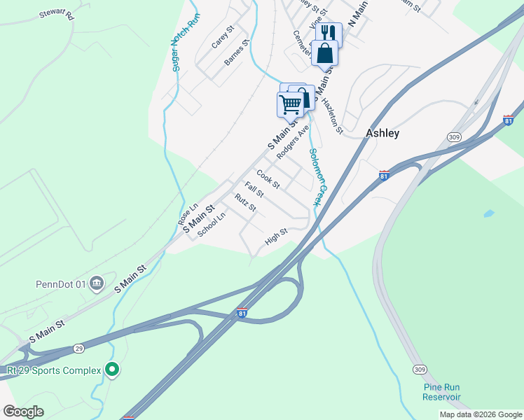 map of restaurants, bars, coffee shops, grocery stores, and more near 12 Black Street in Wilkes-Barre