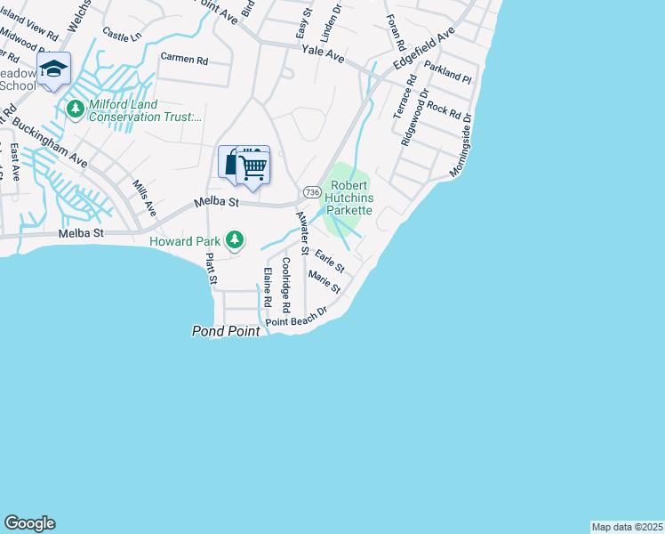 map of restaurants, bars, coffee shops, grocery stores, and more near 24 Earle Street in Milford