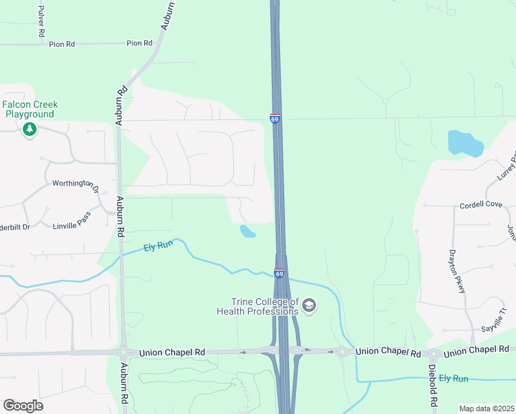 map of restaurants, bars, coffee shops, grocery stores, and more near 13430 Auburn Road in Fort Wayne